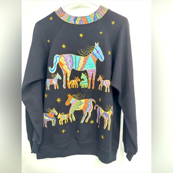 Sweatshirt Art to Wear USA Women’s Large Black Y2K VTG 80’s Upcycled Horses - Picture 1 of 6